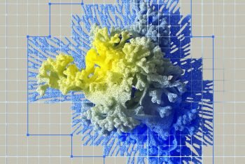 Colorful abstract 3D rendering of neural networks with vibrant blue and yellow gradients.